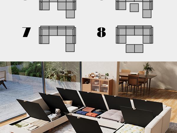 4-8 Seat Modular Sectional Sofa with Storage, Sturdy Solid Wood Structure, Modular Sectional Sofa Cloud Couch Washable, Spacious Couches for Living Room, Apartment, Loft, Beige 4-8 Seat Modular Sectional Sofa with Storage, Sturdy Solid Wood Structure, Modular Sectional Sofa Cloud Couch Washable, Spacious Couches for Living Room, Apartment, Loft, Beige