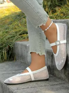 Women's Mesh Ballet Flats, Round Toe Breathable Shoes, Mary Jane Style, Comfortable Casual Office Wear, Spring Dance Shoes, Cute Design