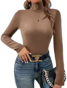 Women's Turtleneck Long Sleeve Shirts Lightweight Base Layer Solid Slim