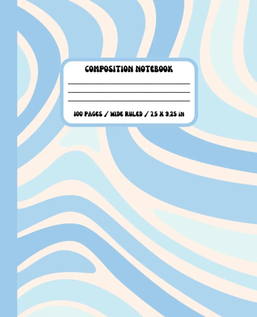 Composition Notebook: Preppy Blue Groovy Waves Aesthetic, Wide Ruled Paper, 7.5 X 9.25 Inches, 100 Pages