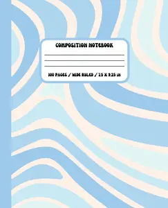 Composition Notebook: Preppy Blue Groovy Waves Aesthetic, Wide Ruled Paper, 7.5 X 9.25 Inches, 100 Pages