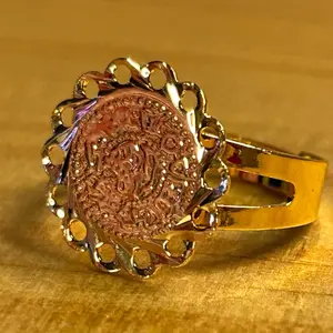 Women's Gold-Plated Metal Round Coin Ring - Floral Wrap Design, Adjustable Size, Coin Detail, Fashion for Women, Daily Wear, Versatile Fit