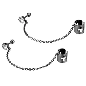 OIDEA Cross Chain Ear Cuff Earrings with CZ Stud with Connected Cross Clip, Stainless Steel and Cubic Zirconia Jewelry for Unisex, Punk Layered Looks