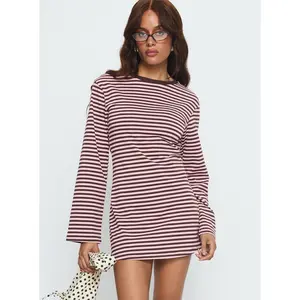 Lulolah Long Sleeve Mini Dress Chocolate / Pink Stripe