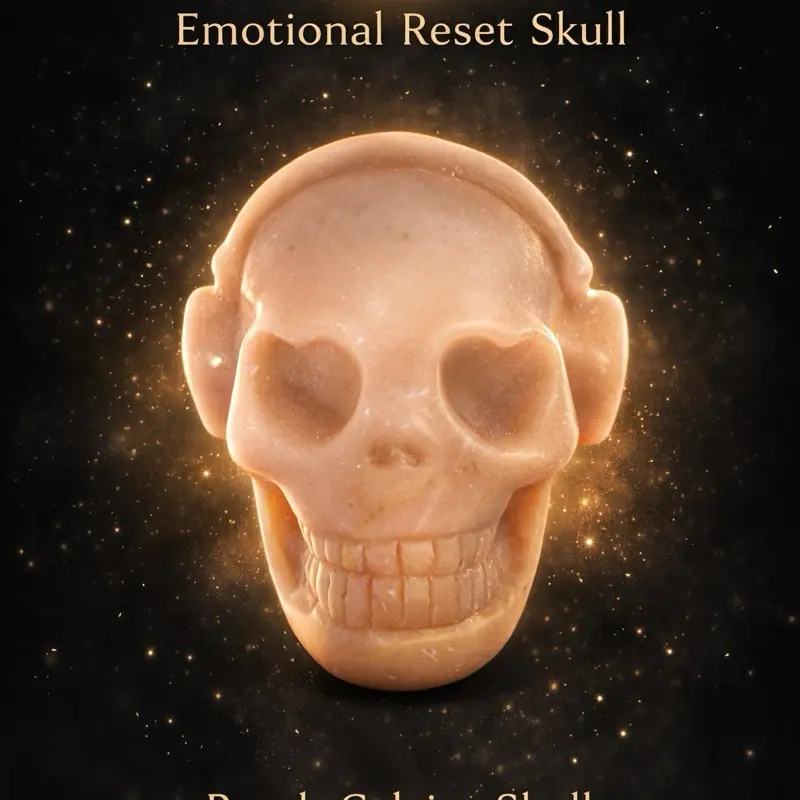 Peach Calcite Skull Emotional Reset Guardian Crystal Hand Carved Natural Stone with Translucent Glow & Heart Shaped Eye Sockets for Emotional Balance