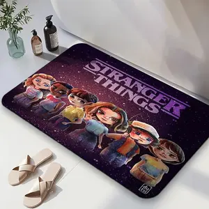 1PC,2D Stranger Things Official Character Print Non-Slip Diatomaceous Earth Bath Mat Quick-Drying Absorbent Kitchen Floor Mat Anti-Mold Anti-Slip Bathroom Rug Kids Bedroom Decorative Door Mat Stereo
