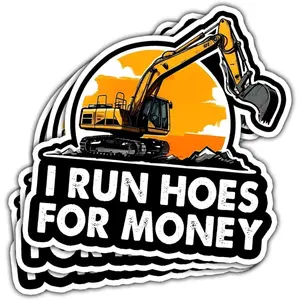 COMBO 3 PCS I Run Hoes for Money Sticker, Heavy Equipment Operator Excavator Gift Sticker, Construction Worker Stickers for Laptop Water Bottle Helmet