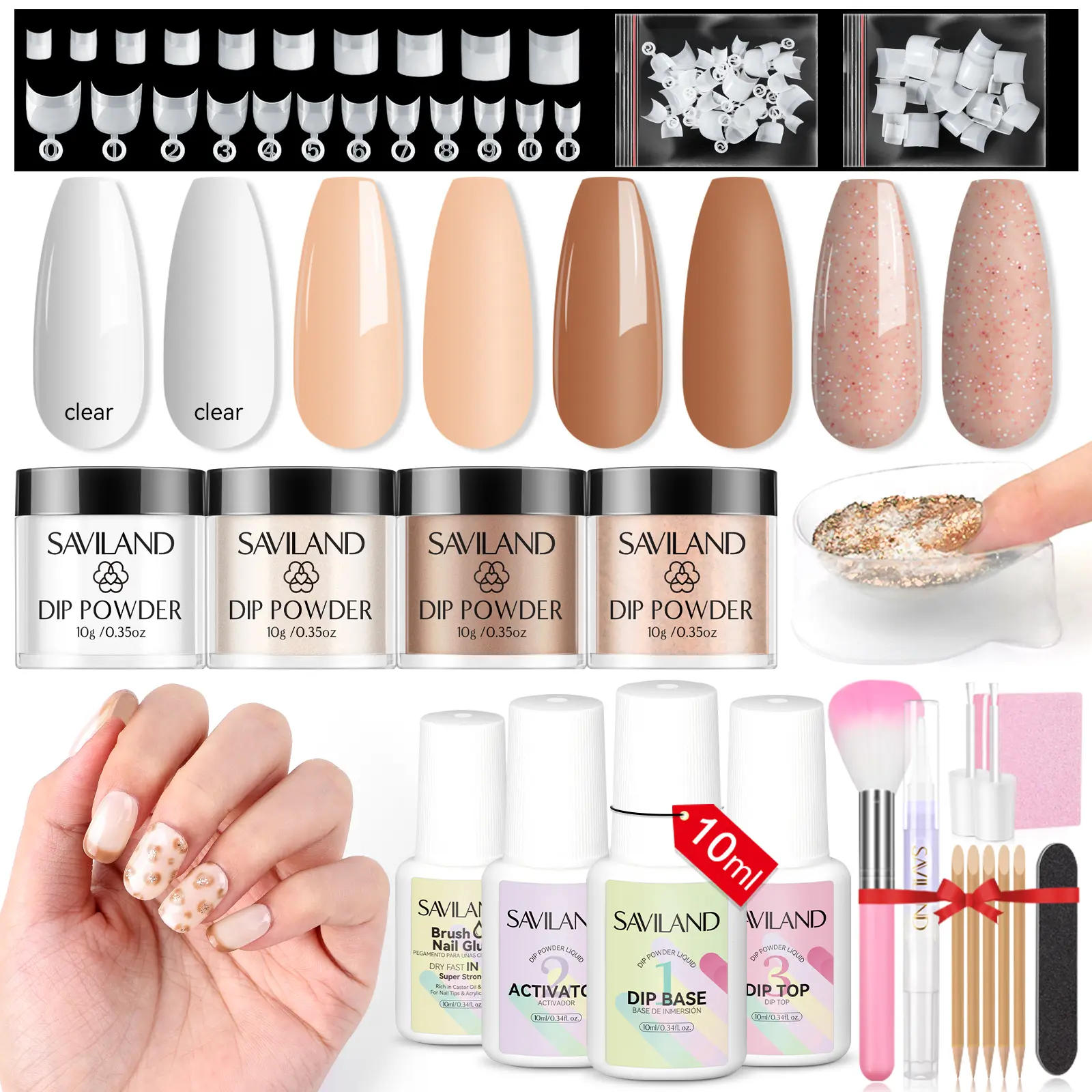 4 Colors Dip Powder Kit Starter with Nail Tips