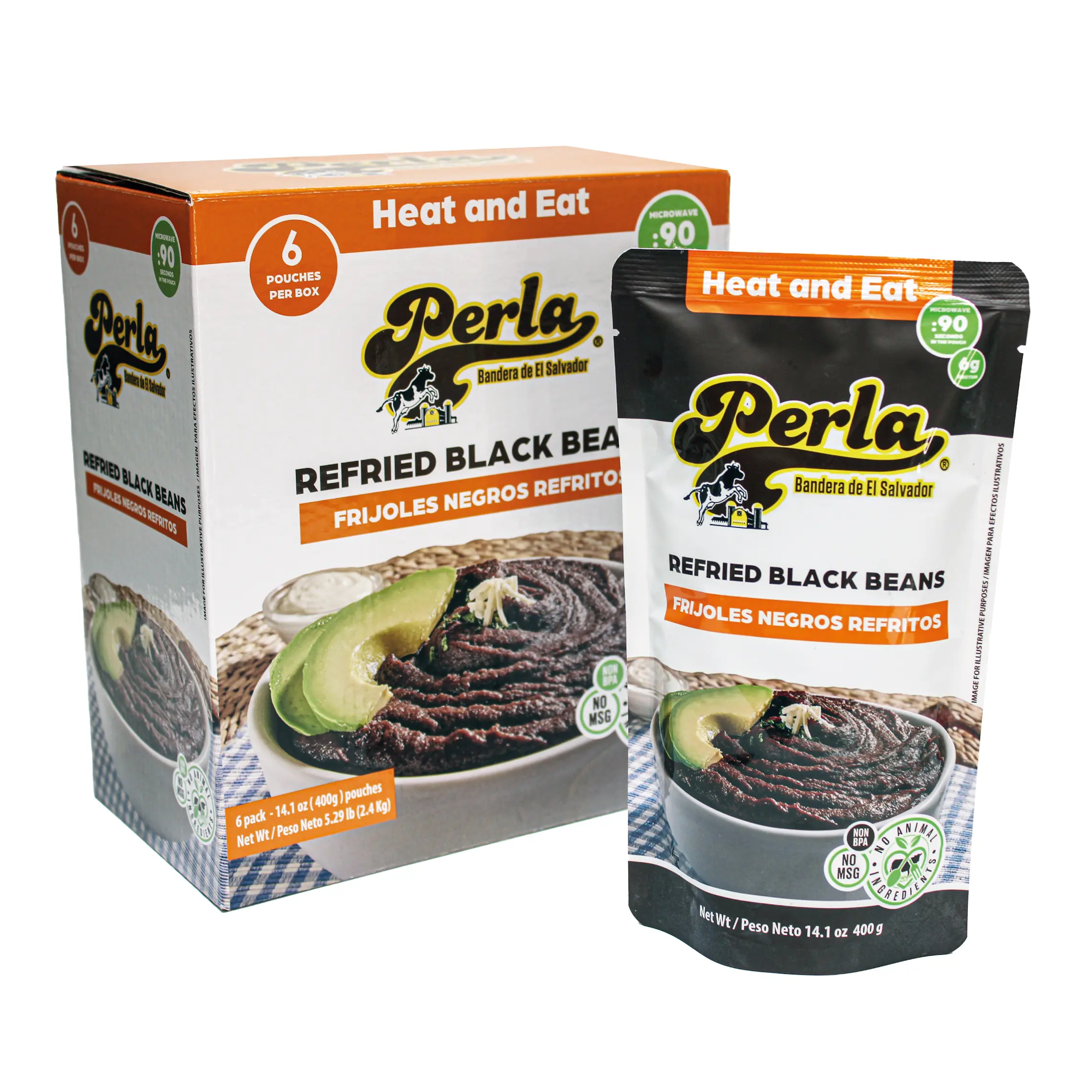 Perla Refried Black Beans Food, 14 oz Canned Pantry Item - PACK OF 6 (Frijoles Negros Refritos)