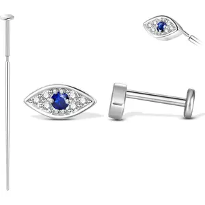 Threadless Flat Back Earrings Hypoallergenic, Silver Stud Earrings for Women, Earrings for Helix Tragus Conch Piercing Jewelry, 18gauge Cartilage Earring
