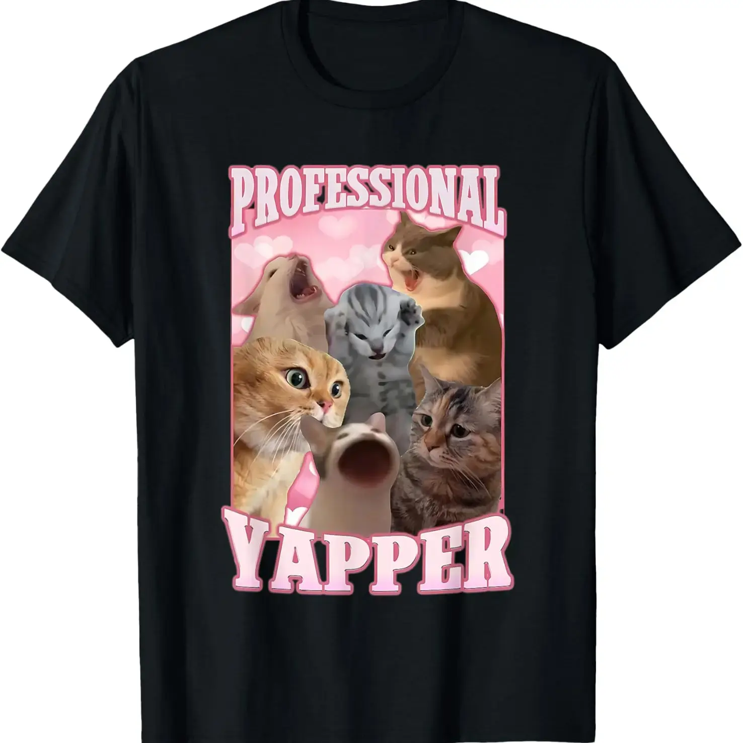 Menswear Round Neck Short-Sleeve Cotton T-Shirt - Professional Yapper Funny Cat Meme Goofy Ahh Ironic Top for Men, Casual Streetwear Gift Tee