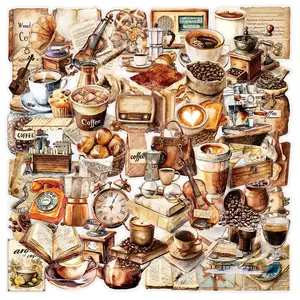 50pcs Vintage Coffee Series Stickers Decal Sticker, Suitable for Faith-based Designs Such As Scrapbooks, Diaries, Laptops, Water Bottles, Cars, Etc., As Gifts with Positive Information