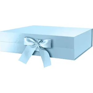 Large Gift Box with Lid for Present 13x9.7x3.4 Inches, Baby Blue Magnetic Box with Ribbon, Bridesmaid Proposal, Luxury Gifts Box(Glossy Baby Blue)
