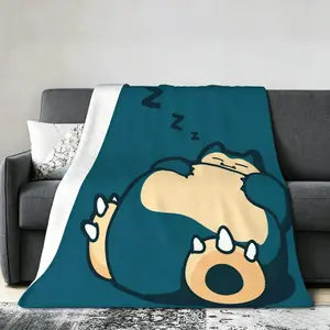 Snorlax Cartoon Blanket Kawaii Anime Plush Throw Ultra Soft Lightweight Flannel Fleece Cozy Warm Bed Sofa Couch Camping Travel Viral Aesthetic Cute Gamer Room Decor All Season Air Conditioning Quilt Snuggly Gift For Kids Boys Girls Teens