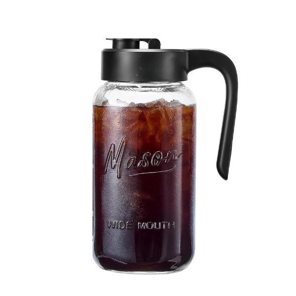 64oz Glass Mason Jar Pitcher with Lid Pour Spout 2 Quart Half Gallon Drink Container for Cold Brew Iced Tea Juice Milk Storage