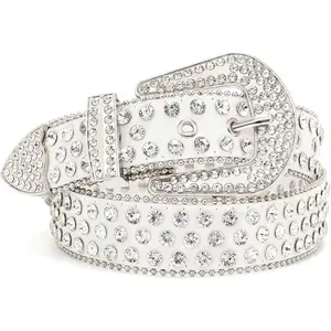 Western Cowboy Rhinestone Belt for Men Women Western Cowboy Cowgirl Bling Studded Leather Belt with Sparkling Crystals for Jeans Pants