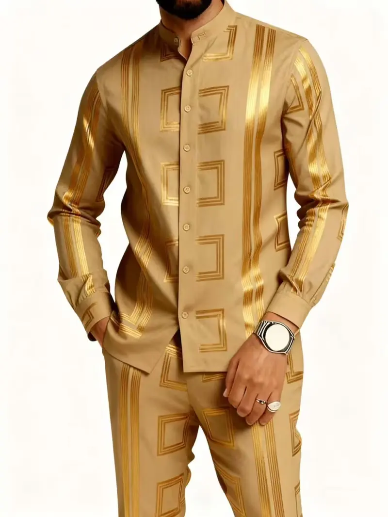 mens gold color dress shirt Gold Cotton Shirt, Mens L main image 0