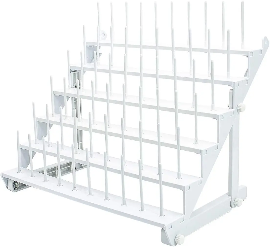 Thread Rack for 60 Spools or 30 Cones, Wall Mounted Large Thread Holder with Long Pegs, Bright White Plastic Thread Stand for Embroidery Serger ing Thread Storage and Hair Braiding