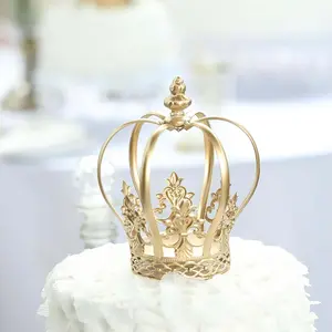 Metal Royal Crown Cake Topper 8" Gold with Fleur-De-Lis Sides - Reusable Cake Centerpiece Decoration for Lavish Events & Royal-Themed Celebrations