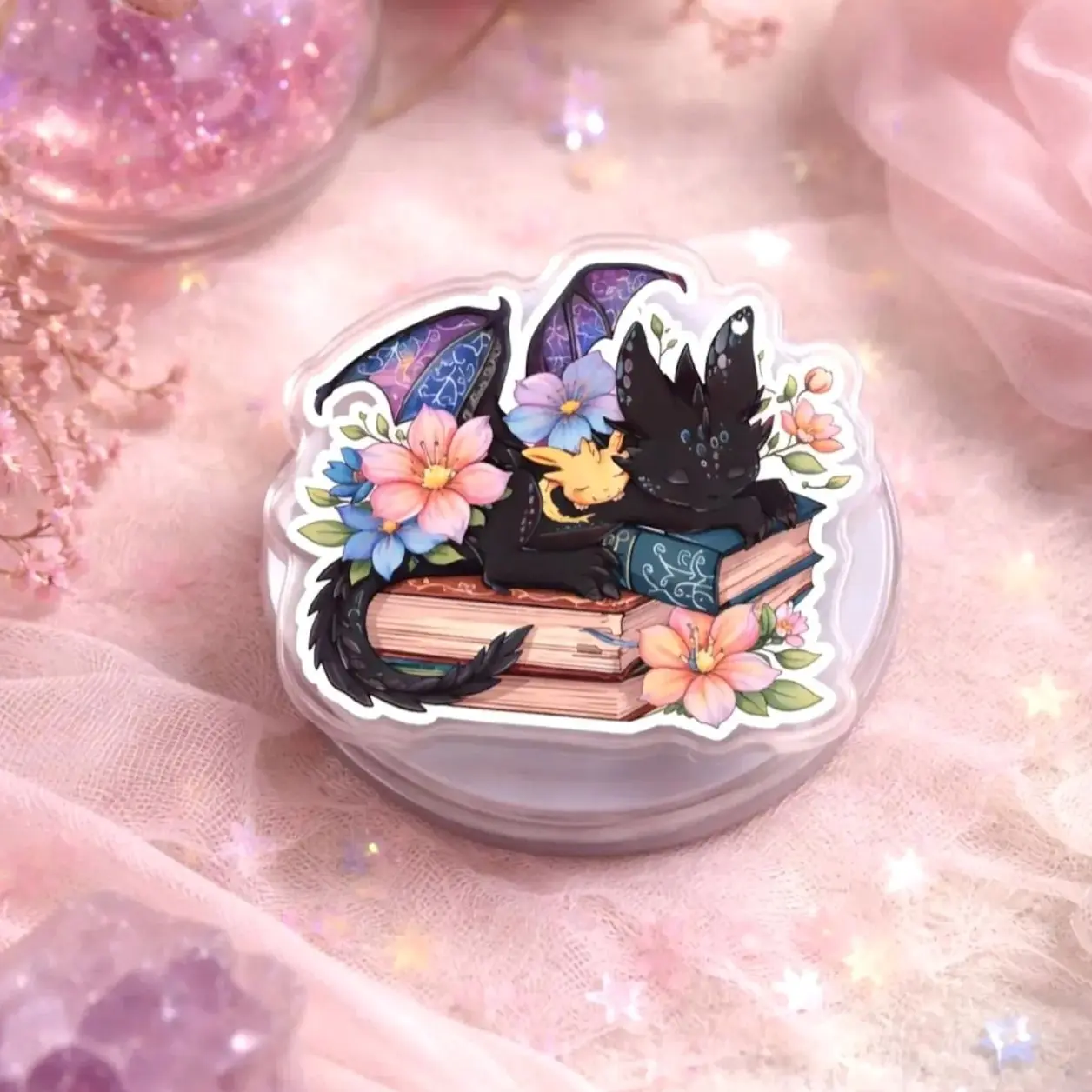 Cute Couple Dragon Book MagSafe Phone Grip: Fantasy Bookish Aesthetic Magnetic Phone Holder, Romantasy Reader Gift, Phone or Kindle Popgrip