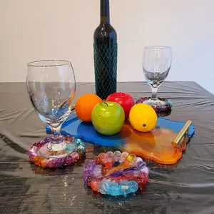 Resin Bubble Coasters Set of 4 and Tray - Colorful Design for Tableware Use, Durable Plastic, Round Shape, No Seals or Seals