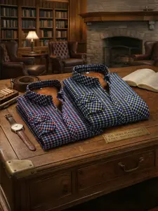 Men's Old Money Style 2-Pack Fleece-Lined Heavyweight Flannel Plaid Shirts, Premium Brushed Flannel with Cozy Sherpa Lining, Vintage Dual Patch Pockets for Warm Home Office Evenings