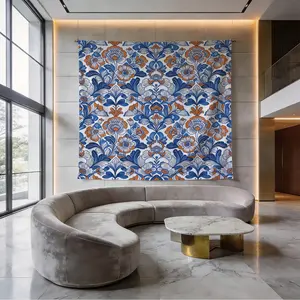 1 Piece Bohemian Blue Orange Floral Tapestry, HD Digital Printed Wall Hanging Tapestries, Aesthetic Boho Tapestry for Living Room Bedroom Dorm Home Decor