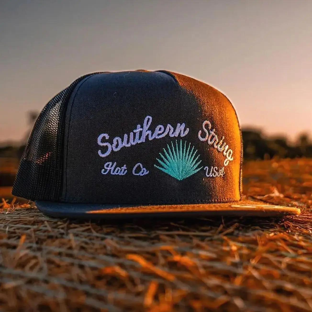[BEST SELLER 2026] Southern String Trucker Hat for Men, Vintage Outdoor Baseball Cap with Embroidered Agave Design, Classic Black Mesh Back Snapback Hat, Breathable Casual Cap for Hunting, Fishing, Hiking, Camping and Everyday Wear