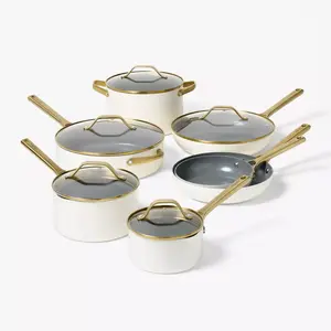 12pc Nonstick Ceramic Coated Aluminum Cookware Set with Champagne Handle - Figmint 12pc Nonstick Ceramic Coated Aluminum Cookware Set with Champagne Handle - Figmint