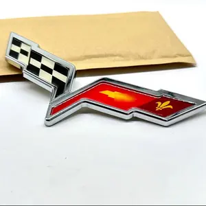 For C6 Corvette 2005-2013 Front/Rear Crossed Flags Emblem 3D Raised Badge