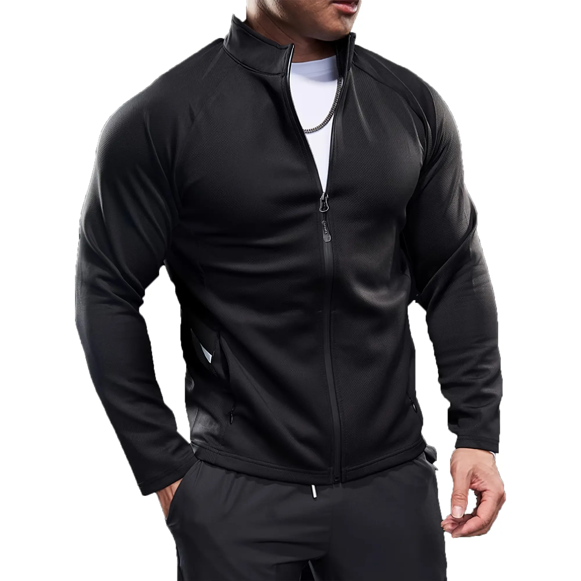 Men’s Stand Collar Zipper Fitness Jacket, Breathable Mesh, Slim Fit Shaping, Long Sleeve Running Training Sports Jacket