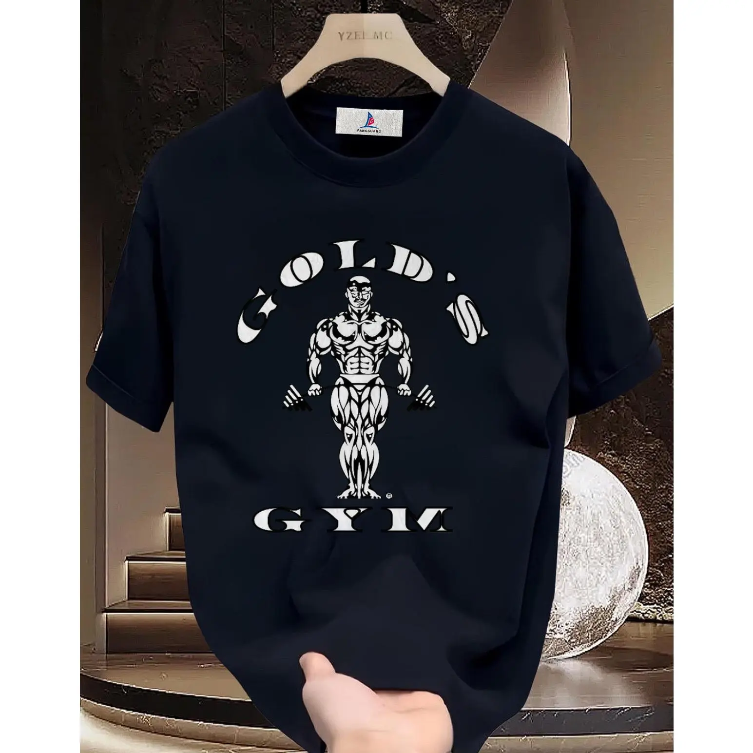 1990s Vintage Black Short-Sleeve Round Neck Graphic Sports Top, Authentic Retro 90s Gym Energy Tee with Vintage Gym Look, Fold-and-go Streetwear & Casual Sports Shirt