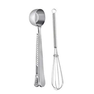 Stainless Steel Spoon with Whisk - Sealing Clip - Silver Kitchenware Cutlery
