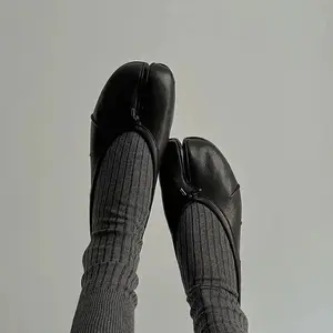 Fashion Tibi splittoe shoes Womens Genuine leather Ballet flats Comfortable flats Vintage Pleated Sheepskin shoes Designer shoes