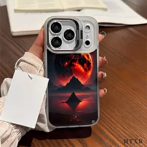 Phone Case - Black Night Moon Mountain Pattern Metal Camera Cover Magnetic UV Printed Phone Case, suitable for iPhone 17, 16, 15, 14, 13, 12 Pro Max/Pro/Plus series