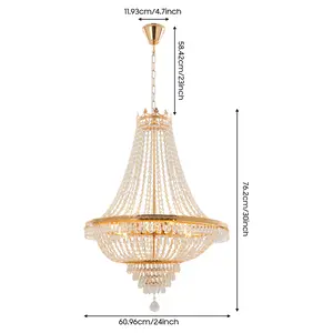CNCEST Modern Luxury Crystal Chandelier Ceiling Fixtures Pendant Lighting Home Decorate 11.93cm Height 58.42cm Width 60.96cm Length from China Golden Round Shape Glass Iron Polishing Electroplated Bending Engraving 9 E12 Bulbs 40W Max 110-120V