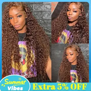 [NEW IN] Brown Chocolate Deep Wave Wigs Bling Hair 13x4 13x6 Hd Lace Frontal Human Hair Wig Colored Water Wave Lace Front Wig for Women Pre Plucked Clearence Sale #SummerVibes