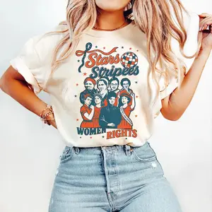 Stars and Stripes Women’s Rights Shirt – Feminist 4th of July Graphic Tee Featuring Historic Icons – Equality and Empowerment Vintage Style Tee