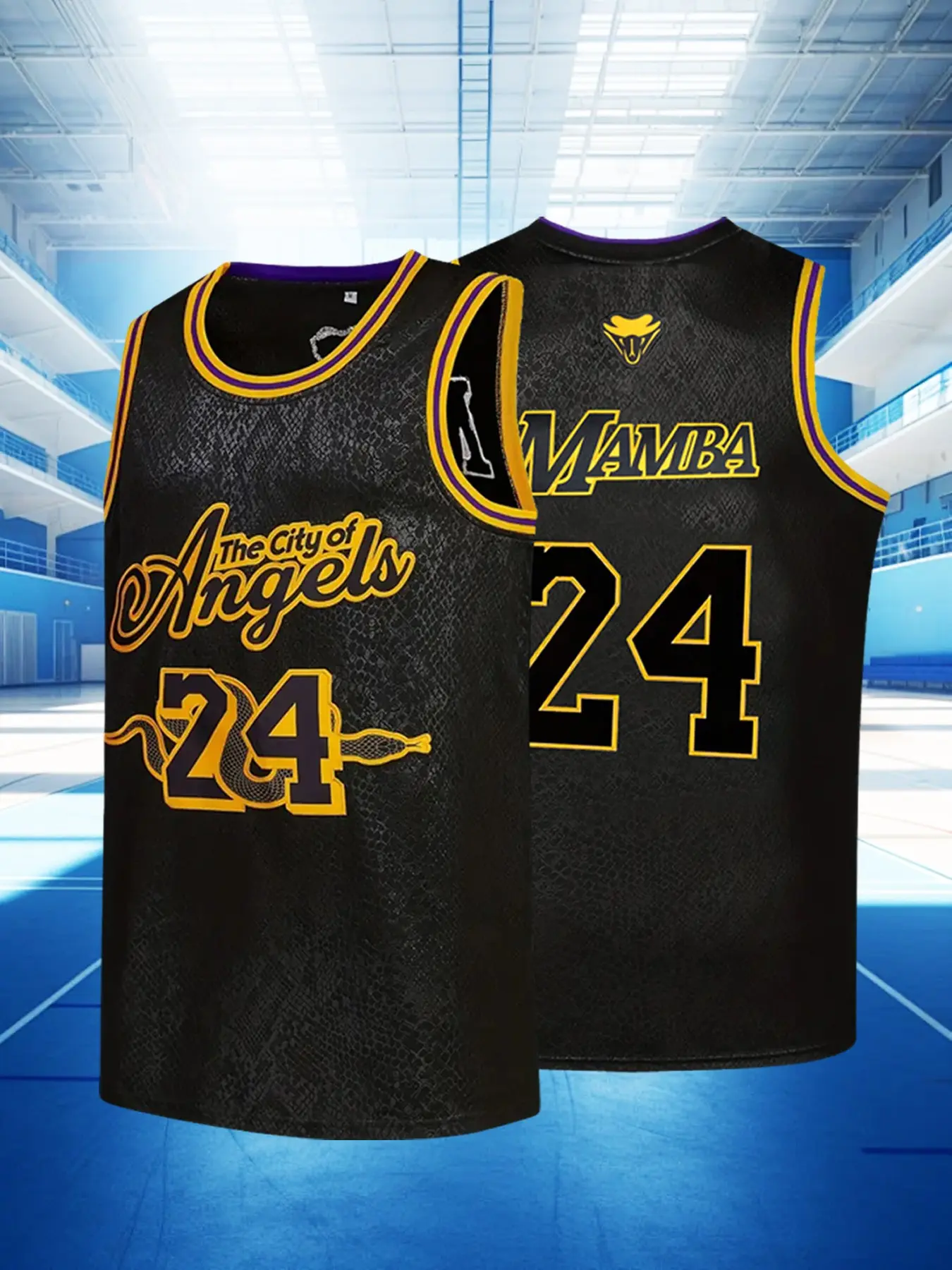 #24 Black Snake Skin Basketball Jersey Embroidered Retro Style Streetwear for Fans Breathable Athletic Top Casual Apparel Jersey Sports Jersey