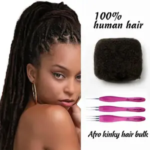 Exyhair #2 Tight Afro Kinky Bulk Human Hair for Dreadlock Extensions Repair Locs Twists and Braids 100% Human Hair Afro Kinky Hair Bulk