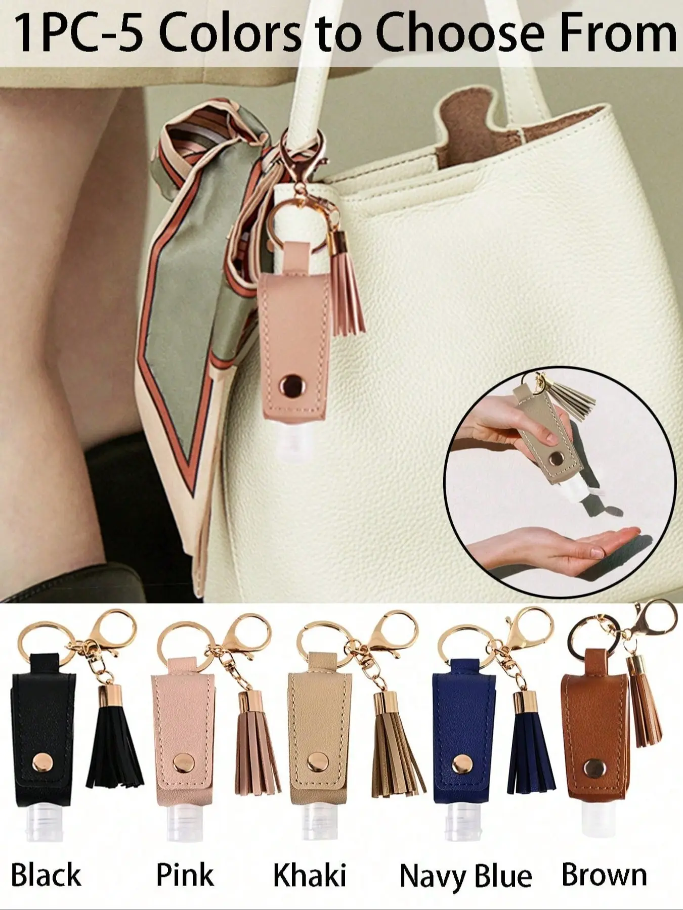 Leather Liquid Soap Dispenser Holder Keychain, Travel Size Portable Hand Sanitizer Stand with Clip, Durable Leather Material, Cute Charms Keychain, Keychain For Bags