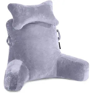 Reading Pillow- 31" Bed Rest Pillow with Detachable  Roll & Arms for Sitting in Bed or Couch-Backrest Reading Pillow Adult  Pillows for Reading/Watching TV/Gaming/Relaxing-Grey