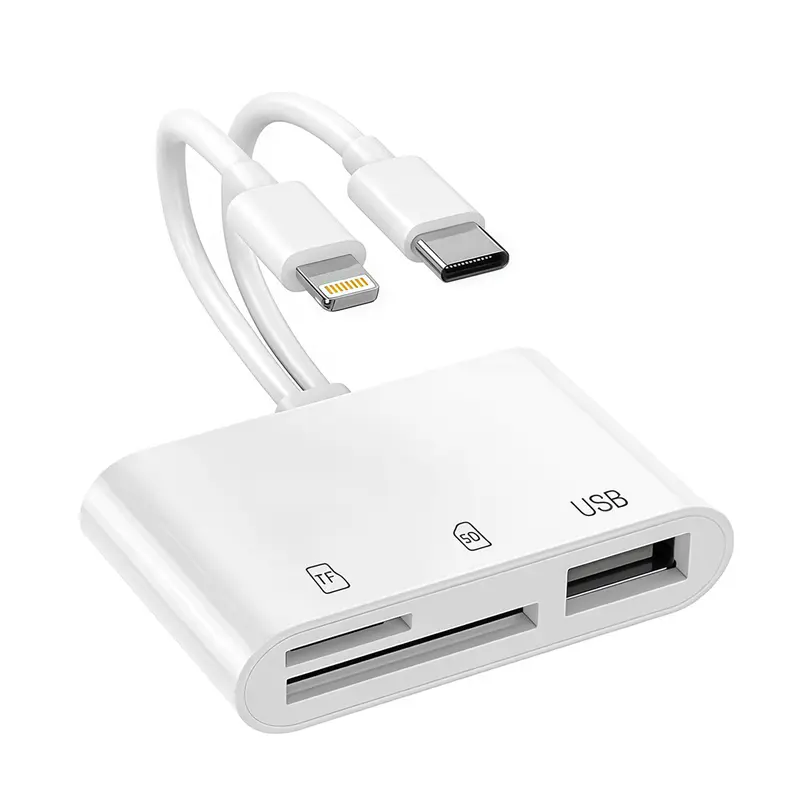 5-in-1 Dual USB-C & Lightning Adapter, High Speed USB 3.0 SD/TF Card Reader with 2-Way Transfer for iPhone/iPad, Plug & Play, No App Needed for Digital Photography