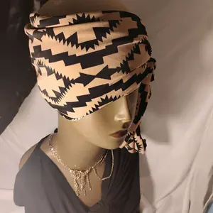 Hair Bonnet with Matching Skirt and Head Band - Black and Beige Patterned Design, Ideal for Shower Use