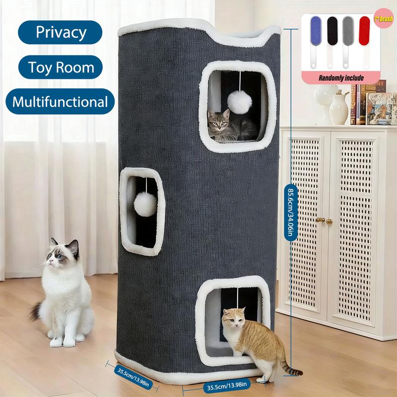 Foldable Multi-Level Cat Tree Tower For Indoor Cats, Scratch-Resistant Cat Furniture With Hanging Toy Ball, Soft Cozy Top Bed And Hideaway, 1/2/3 Tier, Ideal Holiday Gift For Cats