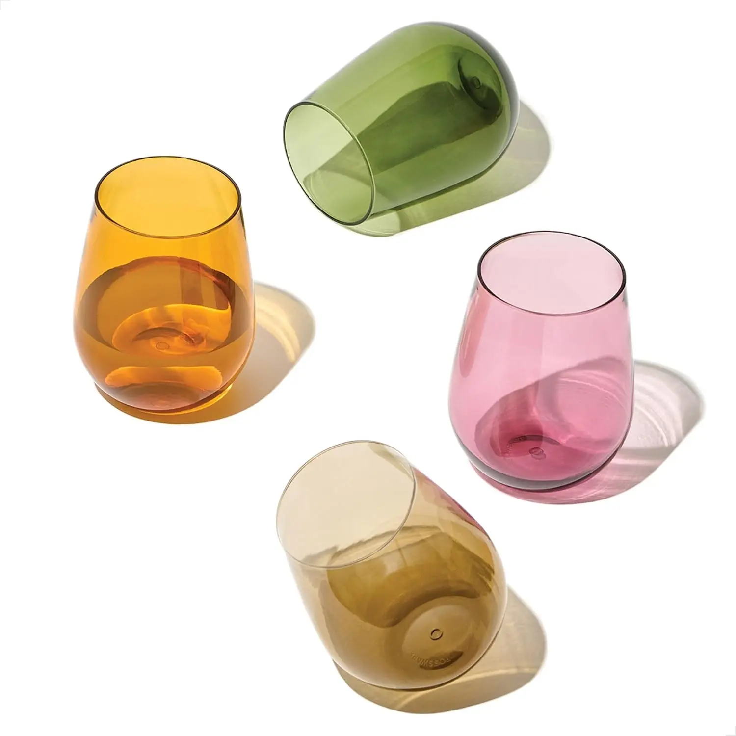 TOSSWARE RESERVE 16oz Stemless Wine - Color Series SET OF 4, Premium Quality, Tritan Dishwasher Safe & Heat Resistant Unbreakable Plastic Drinking Glasses Gift