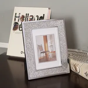 1 Pc Modern Style Photo Frame,  For Picture Size 4x6 inch 5x7 inch, Silvery Luxury Desktop Photo Frame, Embossed Border, Suitable for Storing Family Photos, for Family Room Living Room Office Decoration, Mothers' Day Gift