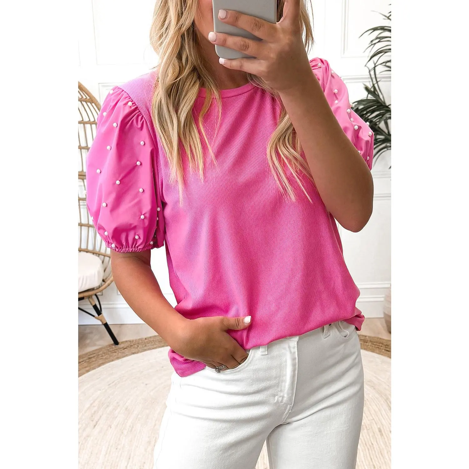 Pink Pearl Puff Sleeve Top