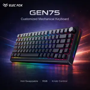 ELECFOX GEN75 Wireless Gaming Mechanical Keyboard, 75% Hot-Swappable, Volume Control Knob, Tri-Mode Connection with USB Charging, RGB Backlight & Side Flowing Lights, PBT Side-Printed Keycaps, Budget Keyboard