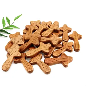 24 Pcs Wood Holding Crosses Bulk Hand Held Prayer Pine Easter Holding Hand Clinging Religious Christian Gift for Church First Communion(4.1 x 2.4 x 0.6 Inches,Light Brown)